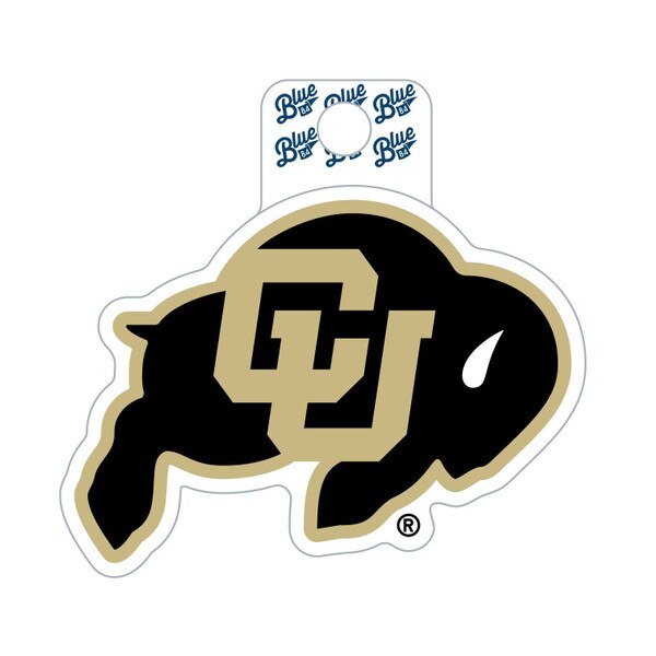 This sticker is the iconic CU Buffalo logo. It's a Black buffalo outlined in gold, with a gold interlocking CU logo in the center.